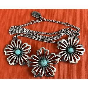 James Avery Retired Sterling Silver And Turquoise Flower Necklace 18”